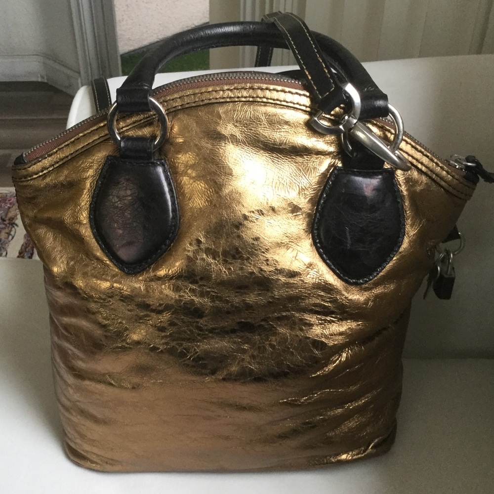 Italian Distressed Leather Gold w/ Shoulder strap